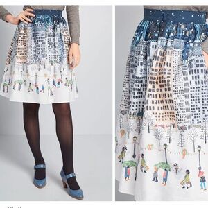ModCloth Christmas Holiday Skirt City Lights Winter Wonderland Size XS
